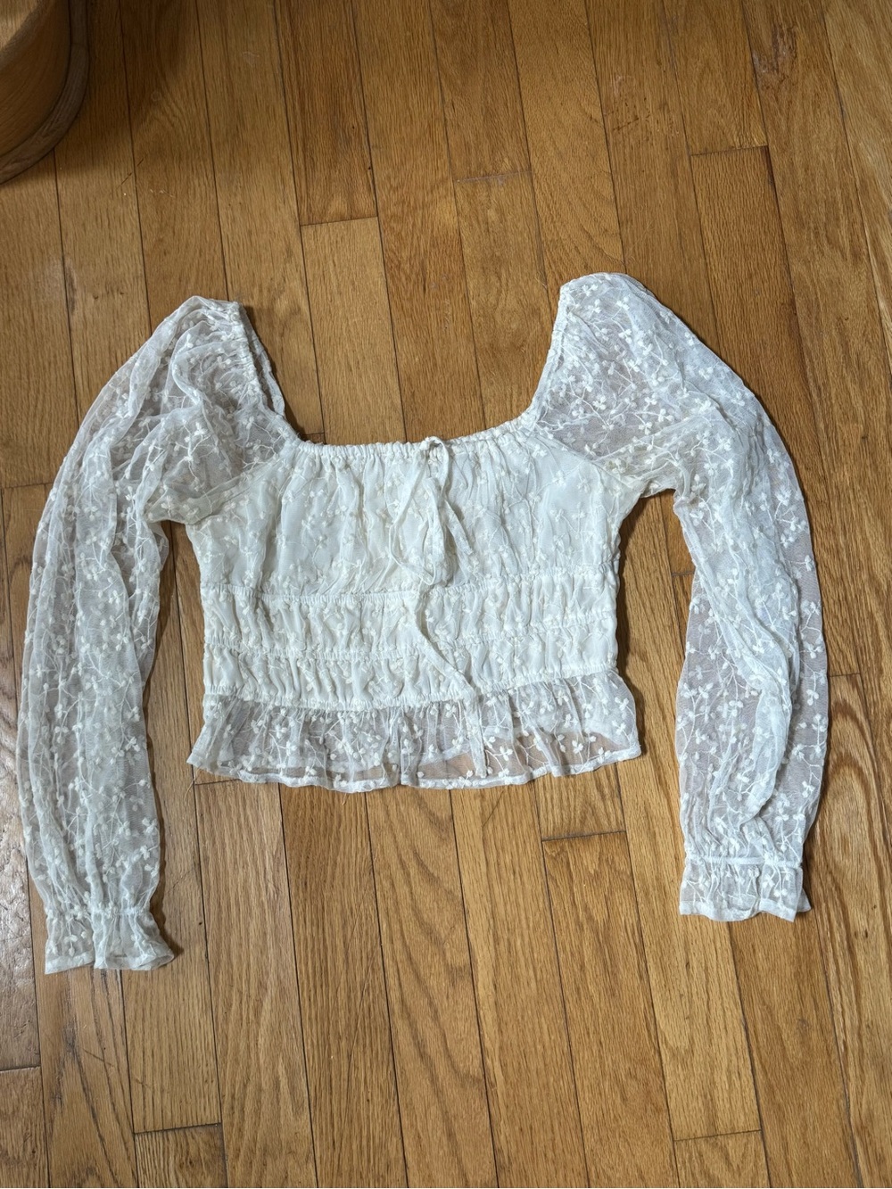 Japna Women White Coquette Puff Sleeve Smocked Corset Top L Square Neck Milkmaid
